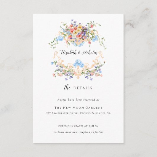 Floraal monogram | Details bruiloft gast Informatiekaartje (Voorkant)