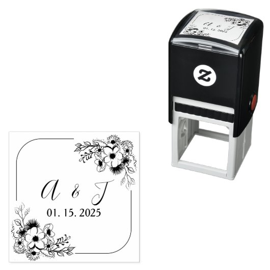 Floraal Monogram Huwelijk Zelfinkende Stempel (In situ)