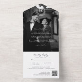 Floraal Monogram Huwelijksfoto QR-code All In One Uitnodiging (Binnen)
