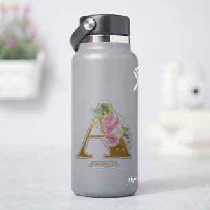 Floraal Monogram Letter A Gegraveerd Sticker