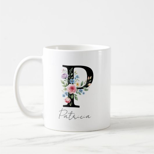 Floraal monogram – Letter P Koffiemok (Links)