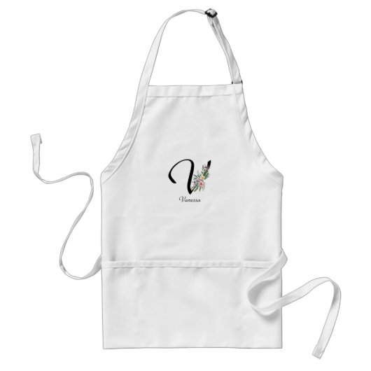 Floraal monogram letter V pensioen schort (Voorkant)