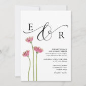 Floraal Monogram QR Code Zwart-Wit Bruiloft Kaart (Voorkant)