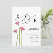Floraal Monogram QR Code Zwart-Wit Bruiloft Kaart (Staand voorkant)