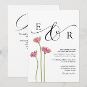 Floraal Monogram QR Code Zwart-Wit Bruiloft Kaart (Voorkant / Achterkant)