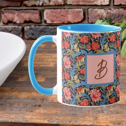 Floraal monogram roze blauw William Morris stijl Mok