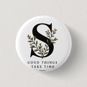 Floraal Monogram S Onderzetter - Goede Dingen Kost Ronde Button 3,2 Cm