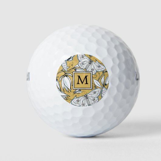 Floraal monogram voor vrouwelijke geelvlinder golfballen (Voorkant)