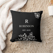 Floraal Monogram Zwart & Wit Aangepaste Initiaal Kussen (Deken)