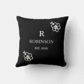 Floraal Monogram Zwart & Wit Aangepaste Initiaal Kussen (Achterkant)