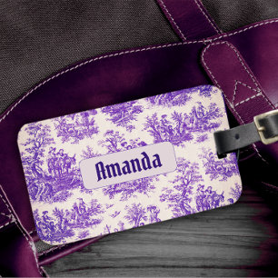  floraal paarse toile de jouy monogram bagagelabel