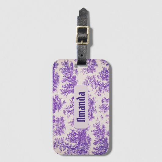  floraal paarse toile de jouy monogram bagagelabel (Voorkant (verticaal))