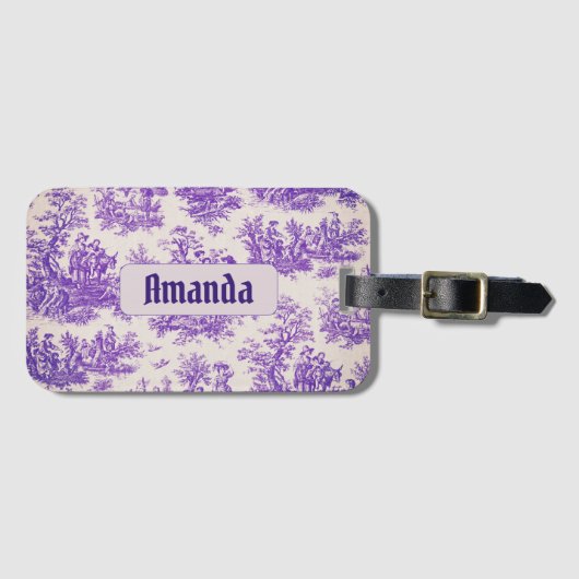  floraal paarse toile de jouy monogram bagagelabel (Voorkant (horizontaal))
