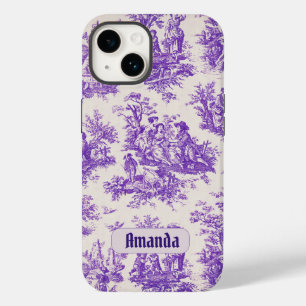  floraal paarse toile de jouy monogram Case-Mate iPhone 14 hoesje