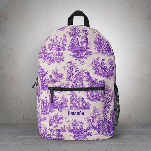 floraal paarse toile de jouy monogram dopp bedrukte rugzak