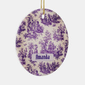  floraal paarse toile de jouy monogram keramisch ornament (Rechts)