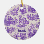 floraal paarse toile de jouy monogram keramisch ornament (Voorkant)