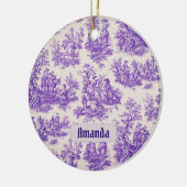 floraal paarse toile de jouy monogram keramisch ornament (Links)