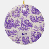 floraal paarse toile de jouy monogram keramisch ornament (Achterkant)