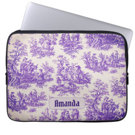  floraal paarse toile de jouy monogram laptop sleeve