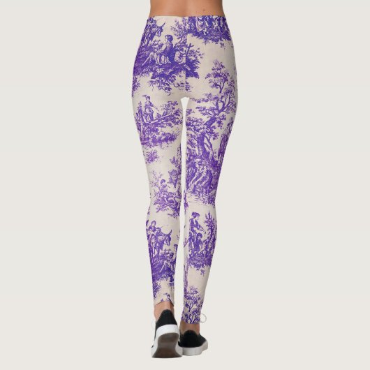  floraal paarse toile de jouy monogram leggings (Achterkant)