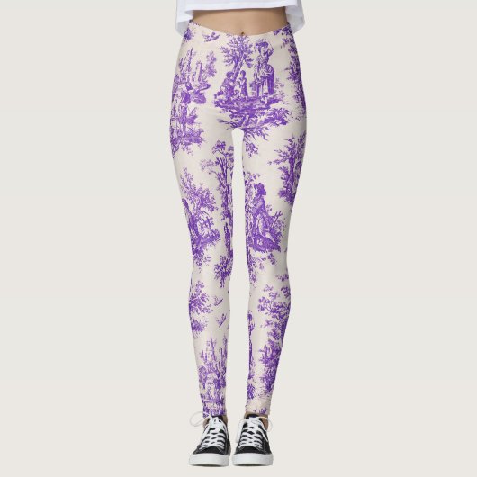  floraal paarse toile de jouy monogram leggings (Voorkant)
