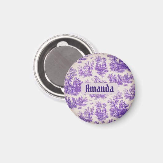  floraal paarse toile de jouy monogram magneet (Voorkant / Achterkant)