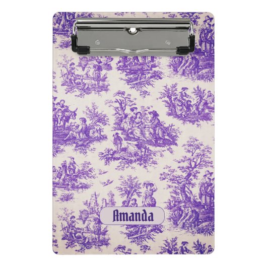  floraal paarse toile de jouy monogram mini klembord (Voorkant)