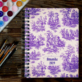 floraal paarse toile de jouy monogram planner