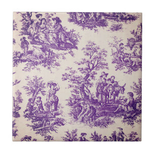 floraal paarse toile de jouy monogram tegeltje