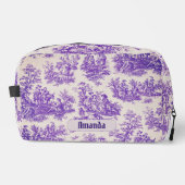 floraal paarse toile de jouy monogram toilettasje (Voorkant)