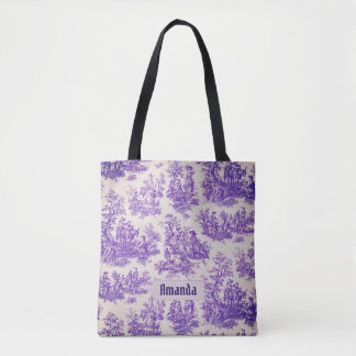  floraal paarse toile de jouy monogram tote bag
