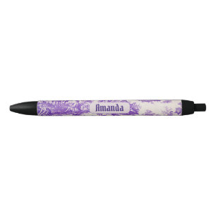 floraal paarse toile de jouy monogram zwarte inkt pen
