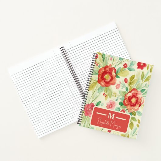  floraal rood groen waterverf monogram notitieboek (Binnen)