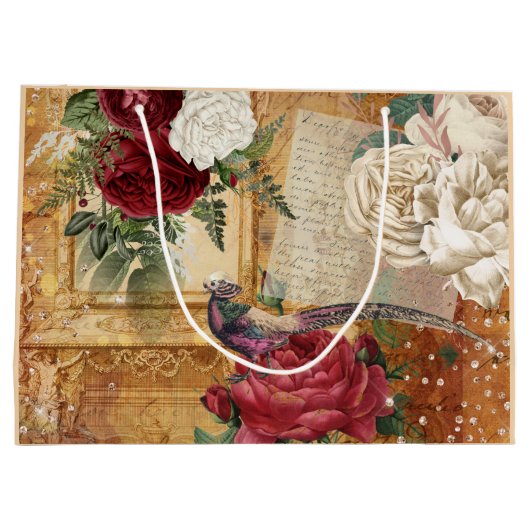  floraal roos glitter fazant letter script groot cadeauzakje (Achterkant)