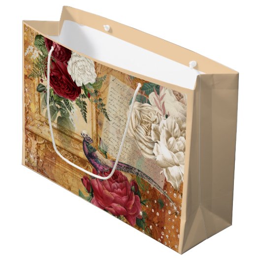  floraal roos glitter fazant letter script groot cadeauzakje (Voorkant Gekanteld)