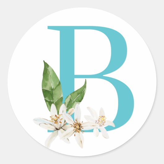 Floraal roos monogram in blauwgroen letter B Ronde Sticker (Voorkant)