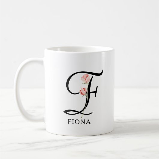 Floraal Schrift Monogram Persoonlijke Bruidsmeisje Koffiemok (Links)