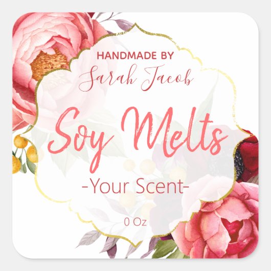  floraal soja smeltlabel vierkante sticker (Voorkant)