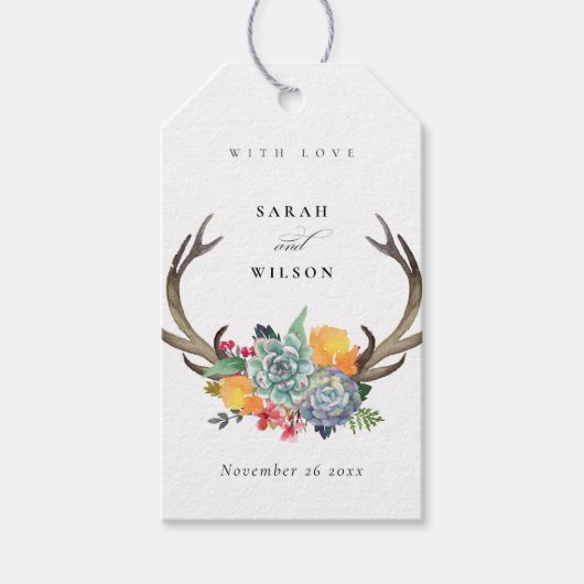 FLORAAL SUCCULENT ANTLER BOHEMIAN ALLURE MONOGRAM CADEAULABEL (Voorkant)
