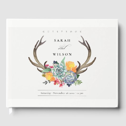 FLORAAL SUCCULENT ANTLER BOHEMIAN ALLURE MONOGRAM GASTENBOEK (Voorkant)