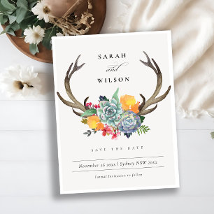 FLORAAL SUCCULENT ANTLER BOHEMIAN BEWAREN DE DATUM AANKONDIGINGSKAART