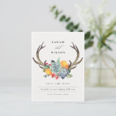 FLORAAL SUCCULENT ANTLER BOHEMIAN BEWAREN DE DATUM BRIEFKAART (Staand voorkant)