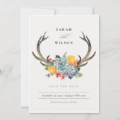 FLORAAL SUCCULENT ANTLER BOHEMIAN BEWAREN DE DATUM SAVE THE DATE (Voorkant)