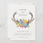 FLORAAL SUCCULENT ANTLER BOHEMIAN BEWAREN DE DATUM SAVE THE DATE (Voorkant)