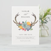 FLORAAL SUCCULENT ANTLER BOHEMIAN BEWAREN DE DATUM SAVE THE DATE (Staand voorkant)