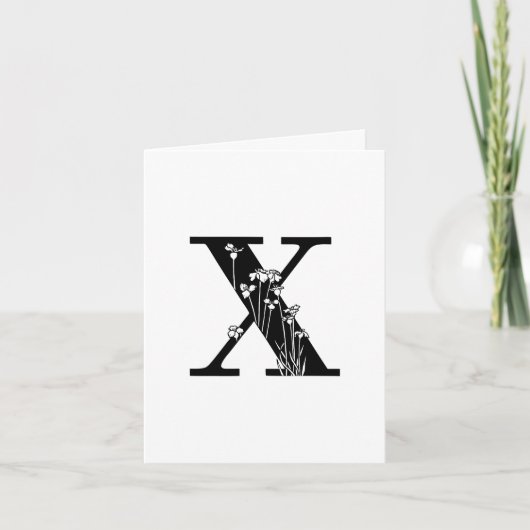 Floraal X-monogram op witte notitiekaart (Voorkant)