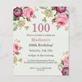 Floral 100e budget verjaardagsuitnodiging (Voorkant)