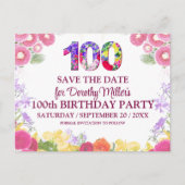 Floral 100e verjaardag Save the Date, Elegant 100 Briefkaart (Voorkant)