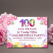 Floral 100e verjaardag Save the Date, Elegant 100 Briefkaart